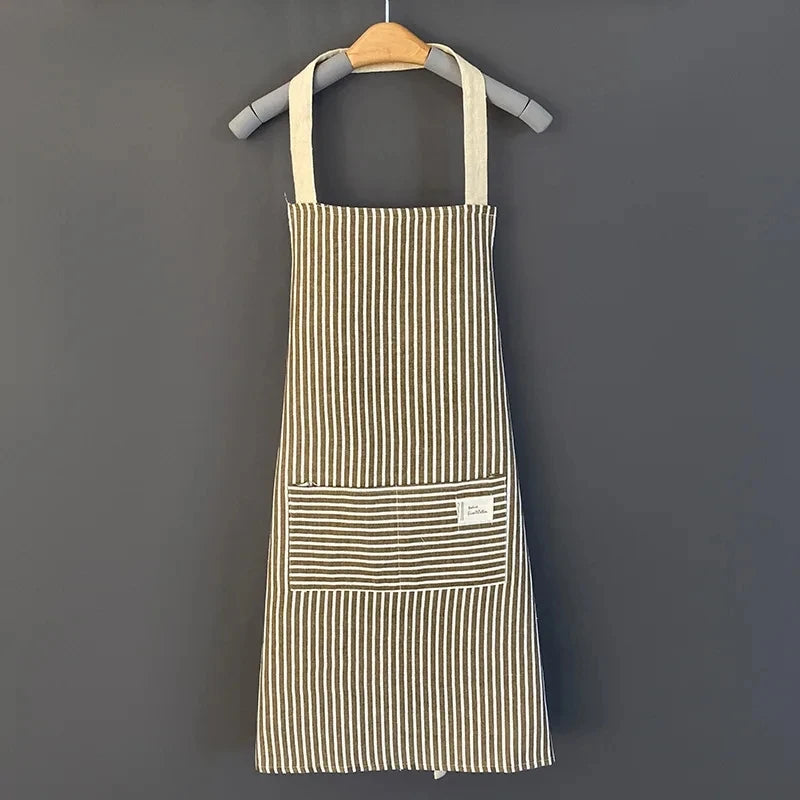 Tablier de cuisine homme | femme | Tablier Rayé en Lin Réglable Marron